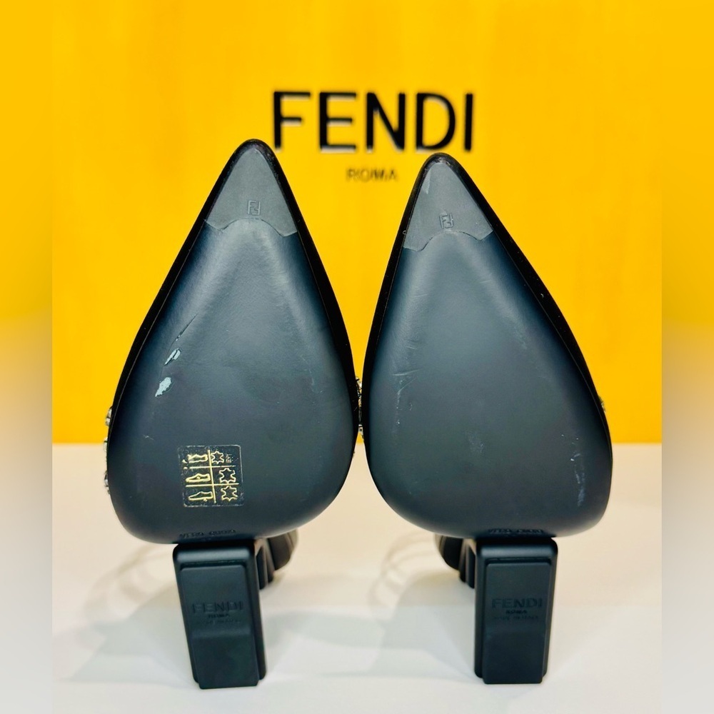 Fendi First Slingback Heels Black Satin With Nero Crystal Size 37.5 Retail$1790 - Picture 14 of 16